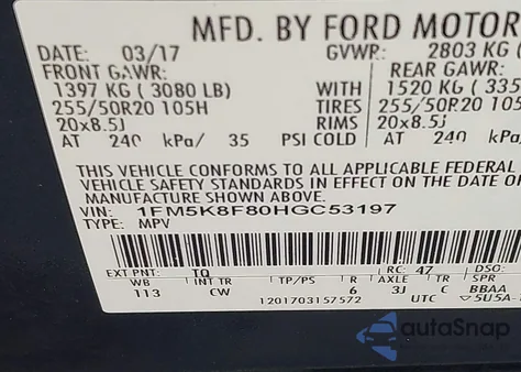 2017 Ford Explorer Limited z USA, uszkodzony, nr VIN 1FM5K8F80HGC53197